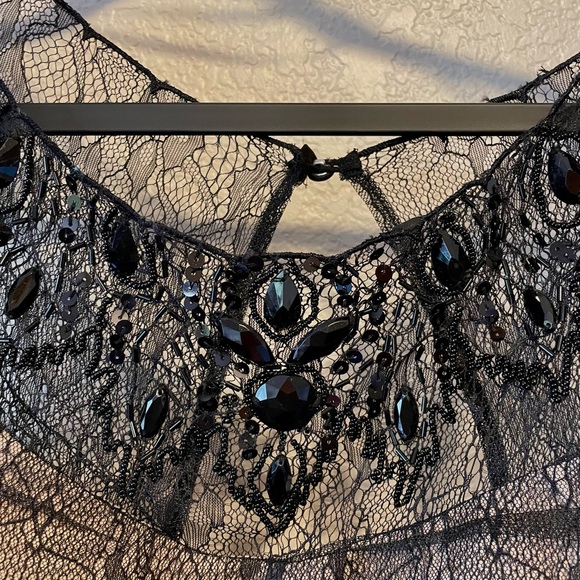 Jessica Simpson Cocktail Dress,Black Ruched Lace Size 10 - Picture 4 of 16